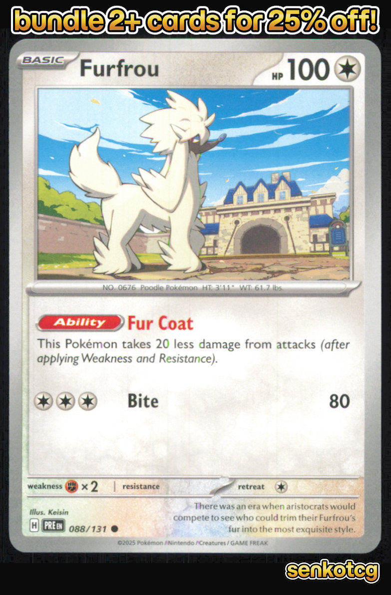 🎴 Furfrou 088/131 Common Prismatic Evolutions NM 🎨 Keisin