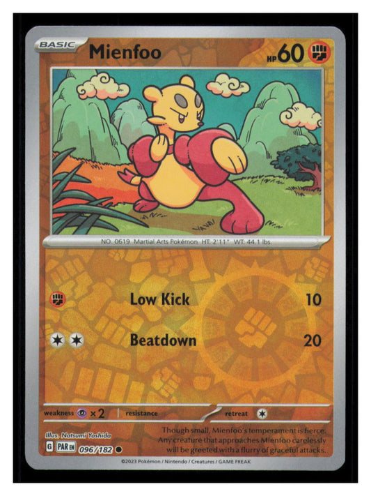 🎴 Mienfoo 096/182 Reverse Holo Paradox Rift Pokemon NM