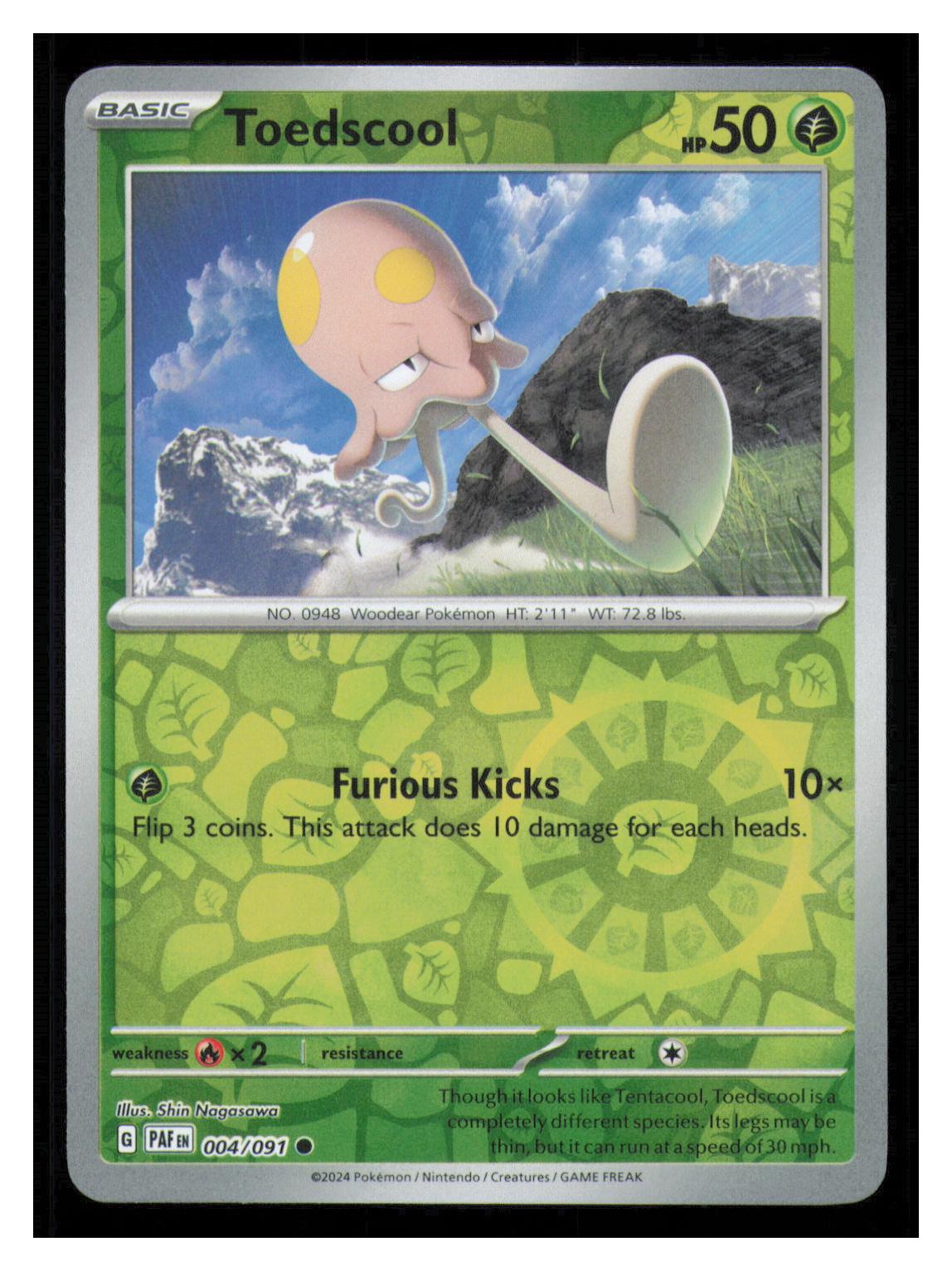 🎴 Toedscool 004/091 Reverse Holo Paldean Fates Pokemon NM