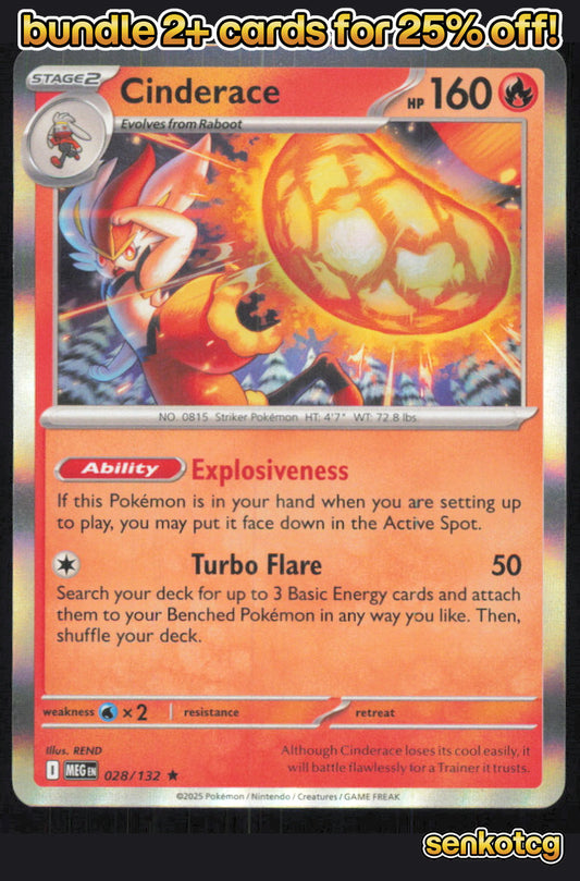 🎴 Cinderace 028/132 Rare Holo Mega Evolution NM