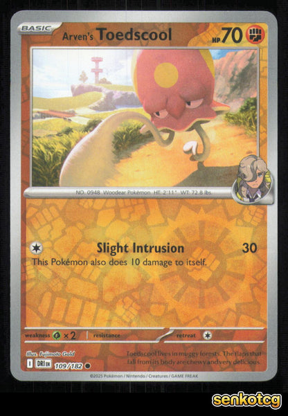 🎴 Arven's Toedscool 109/182 Reverse Holo Destined Rivals NM 🎨 Gold