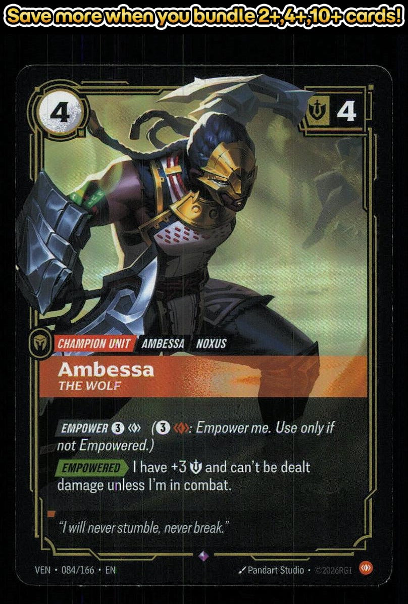 🎴 Ambessa - The Wolf 084/166 Rare Foil Vendetta NM 🎨 Studio