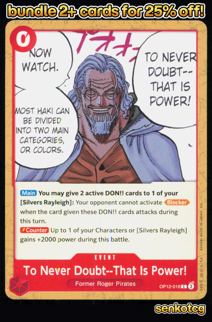 🎴 To Never Doubt--That Is Power! OP12-016 Common Legacy of the Master NM