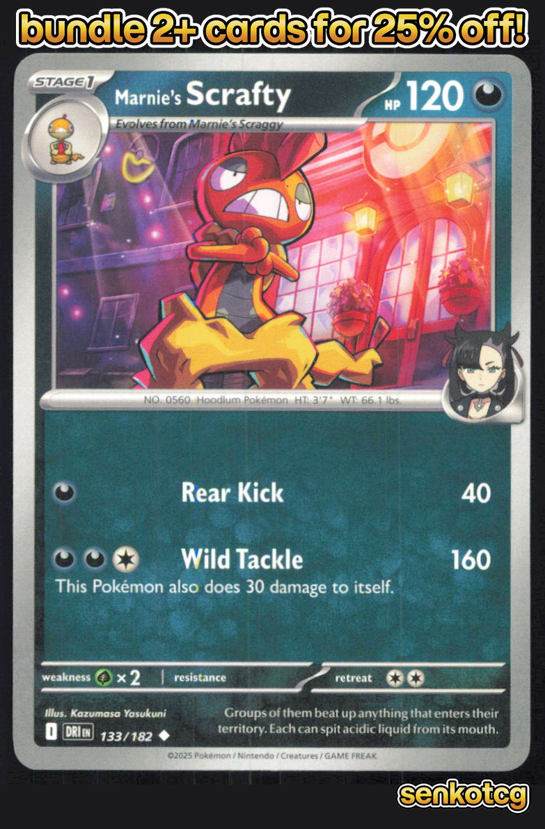 🎴 Marnie's Scrafty 133/182 Uncommon Destined Rivals NM