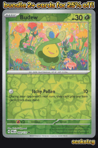 🎴 Budew 004/131 Common Reverse Holo Prismatic Evolutions NM 🎨 Ikegami