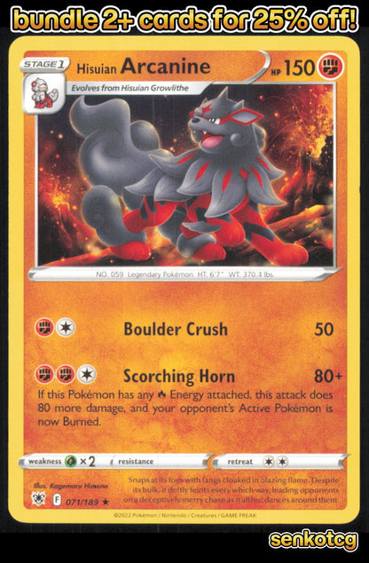 🎴 Hisuian Arcanine 071/189 Rare Astral Radiance NM