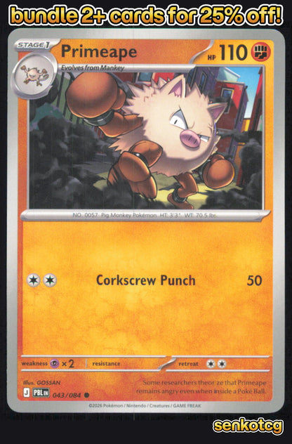 🎴 Primeape 043/084 Common Pitch Black NM 🎨 GOSSAN