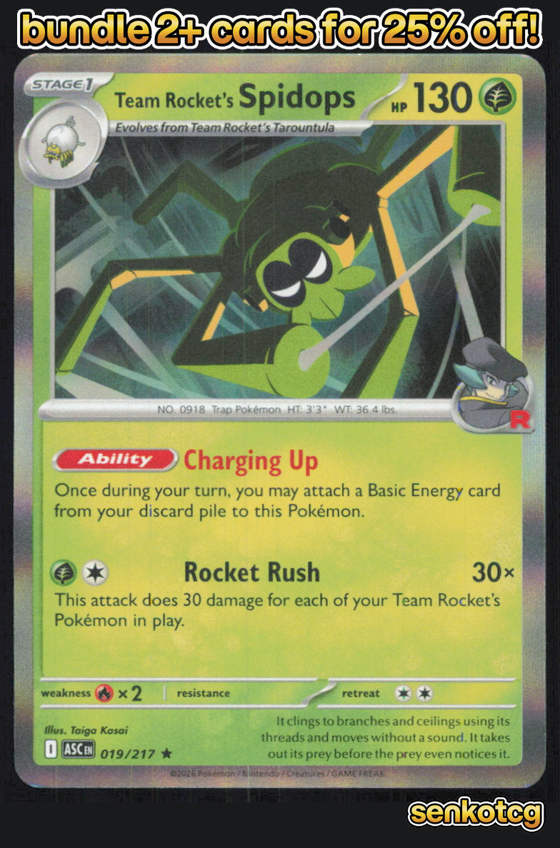 🎴 Team Rocket's Spidops 019/217 Rare Ascended Heroes NM