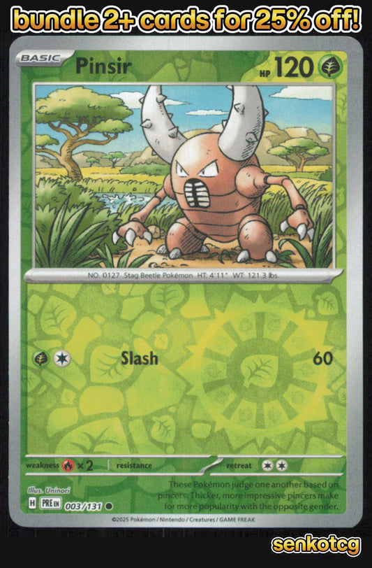 🎴 Pinsir 003/131 Common Reverse Holo Prismatic Evolutions NM 🎨 Uninori