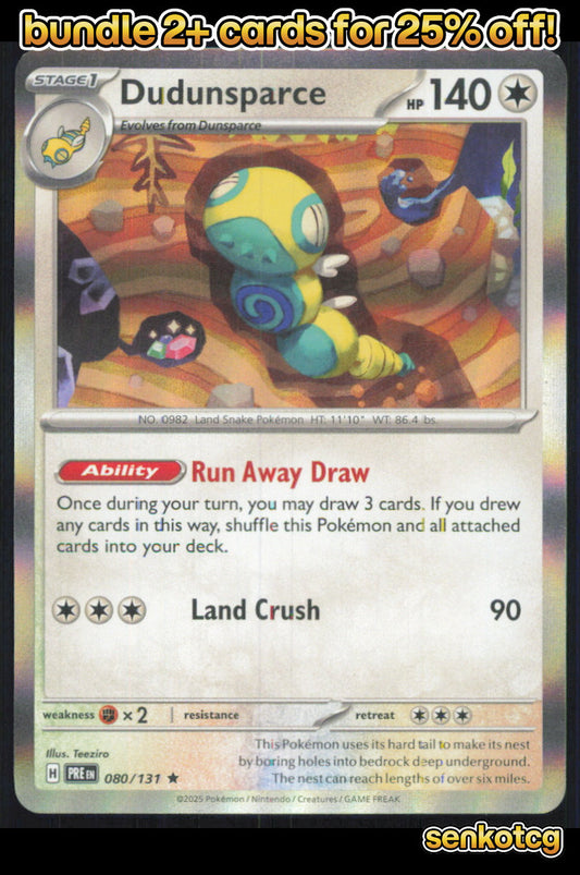 🎴 Dudunsparce 080/131 Rare Holo Prismatic Evolutions NM