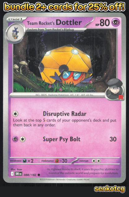🎴 Team Rocket's Dottler 088/182 Common Destined Rivals NM
