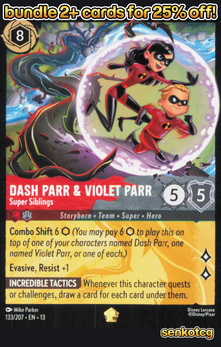 🎴 Dash Parr & Violet Parr - Super Siblings 133/204 Attack of the Vine! NM