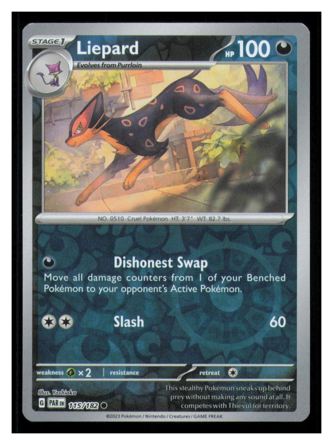 🎴 Liepard 115/182 Reverse Holo Paradox Rift Pokemon NM