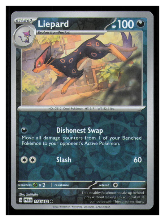 🎴 Liepard 115/182 Reverse Holo Paradox Rift Pokemon NM