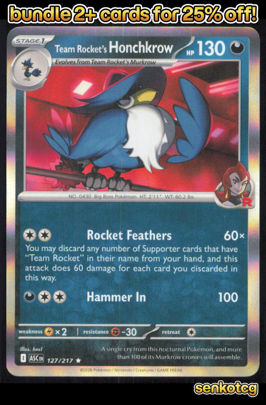 🎴 Team Rocket's Honchkrow 127/217 Rare Holo ASC Ascended Heroes NM