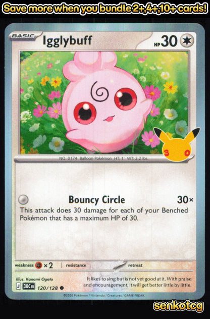 🎴 Igglybuff 120/128 Holo ME: 30th Celebration NM 🎨 Ogata