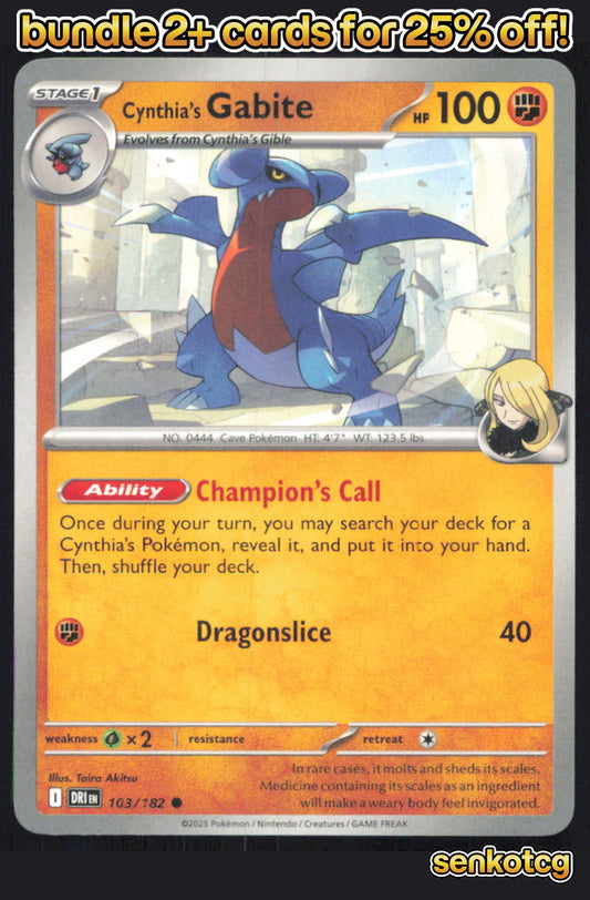 🎴 Cynthia's Gabite 103/182 Common Destined Rivals NM