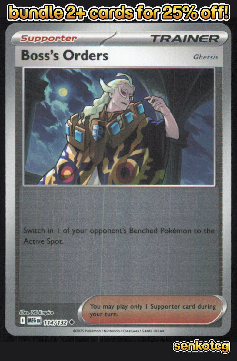 🎴 Boss's Orders 114/132 Uncommon Reverse Holo Mega Evolution NM