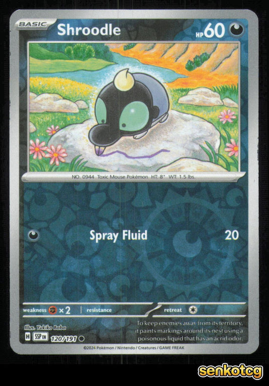 🎴 Shroodle 120/191 Reverse Holo Surging Sparks NM 🎨 Baba