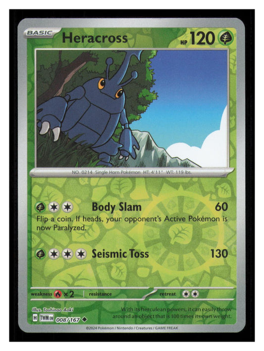 🎴 Heracross 008/167 Reverse Holo Twilight Masquerade NM 🎨 Aoki