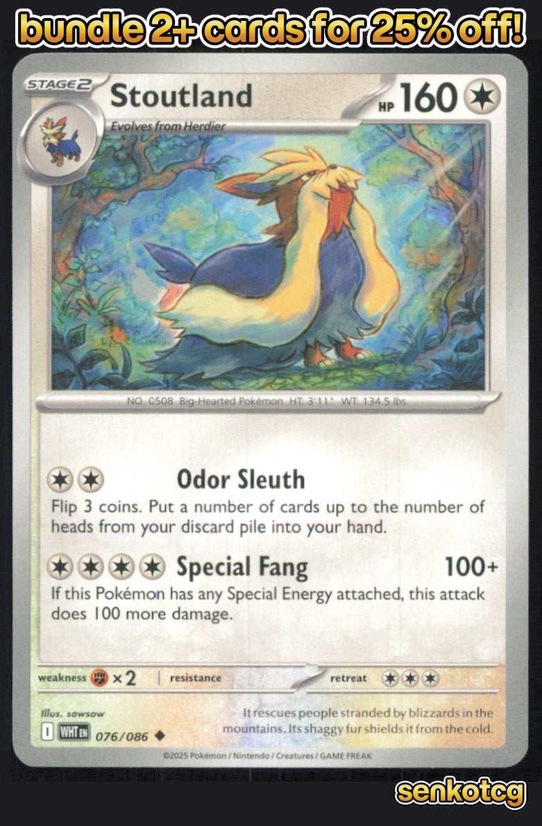 🎴 Stoutland 076/086 Uncommon White Flare NM