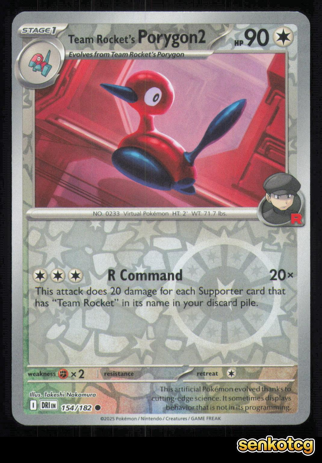 🎴 Team Rocket's Porygon2 154/182 Reverse Holo Destined Rivals NM 🎨 Nakamura