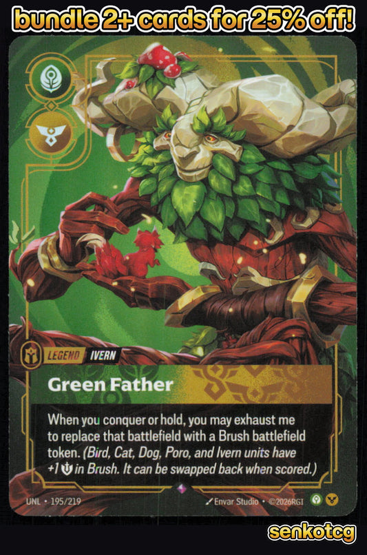 🎴 Ivern - Green Father 195/219 Rare Foil Unleashed NM