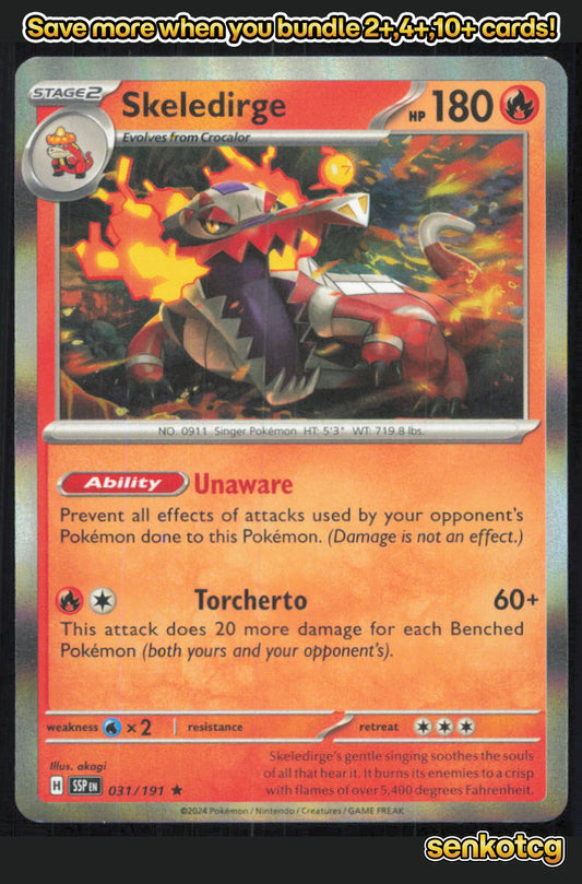 🎴 Skeledirge 031/191 Rare Holo Surging Sparks NM 🎨 akagi