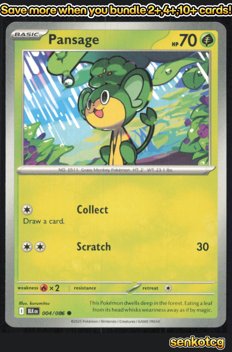 🎴 Pansage 004/086 Common Black Bolt NM 🎨 kurumitsu
