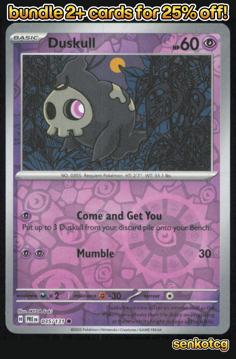 🎴 Duskull 035/131 Common Reverse Holo Prismatic Evolutions NM 🎨 Saki