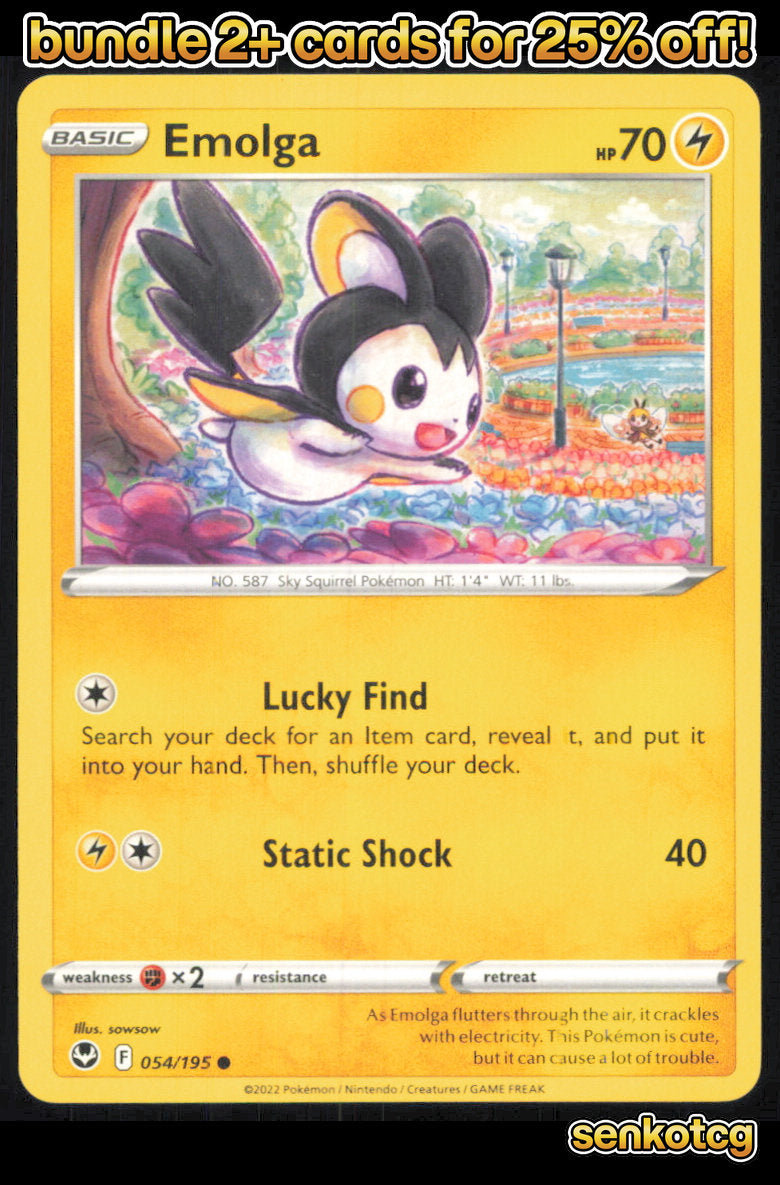 🎴 Emolga 054/195 Common Silver Tempest NM