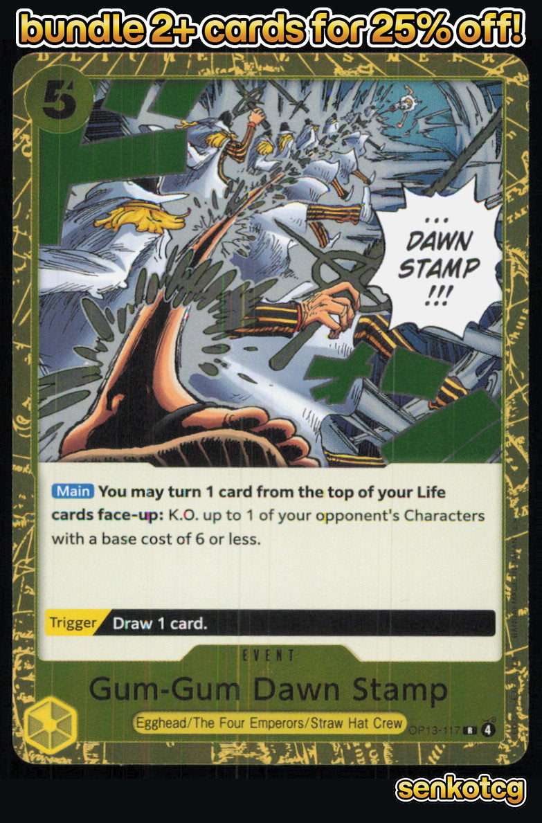 🎴 Gum-Gum Dawn Stamp OP13-117 Rare Foil Carrying On His Will NM