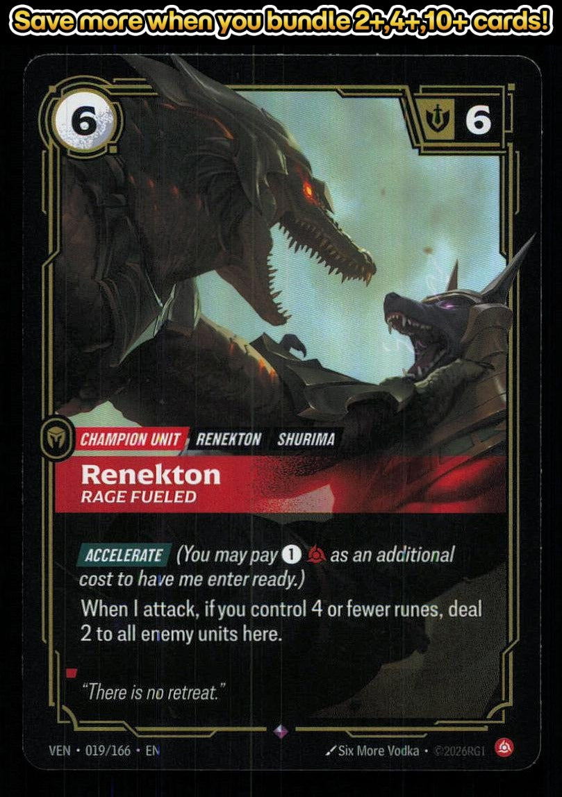 🎴 Renekton - Rage Fueled 019/166 Rare Foil Vendetta NM 🎨 Vodka