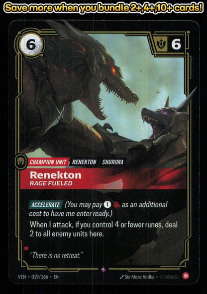 🎴 Renekton - Rage Fueled 019/166 Rare Foil Vendetta NM 🎨 Vodka