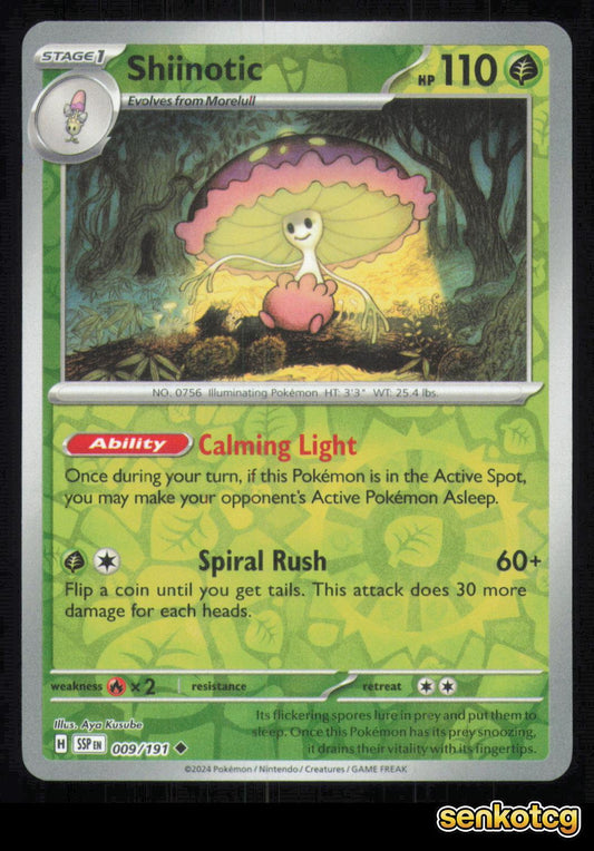 🎴 Shiinotic 009/191 Reverse Holo Surging Sparks NM 🎨 Kusube