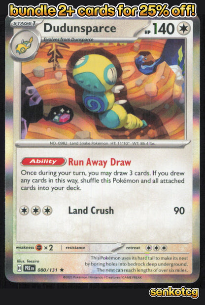 🎴 Dudunsparce 080/131 Rare Holo Prismatic Evolutions NM 🎨 Teeziro