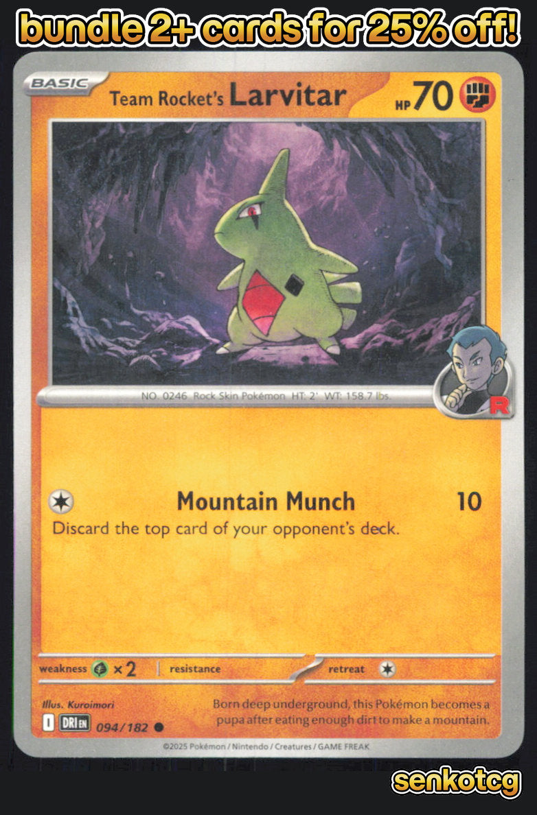 🎴 Team Rocket's Larvitar 094/182 Common Destined Rivals NM