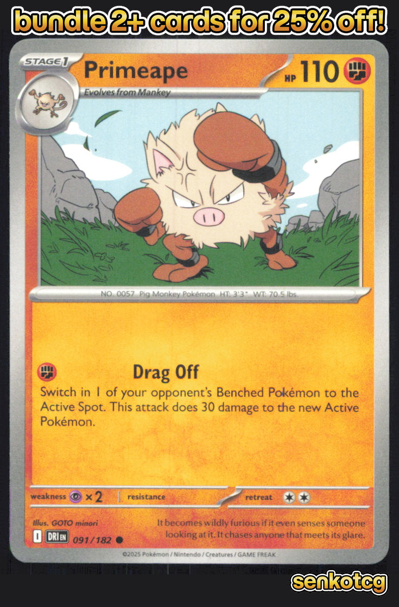 🎴 Primeape 091/182 Common Destined Rivals NM