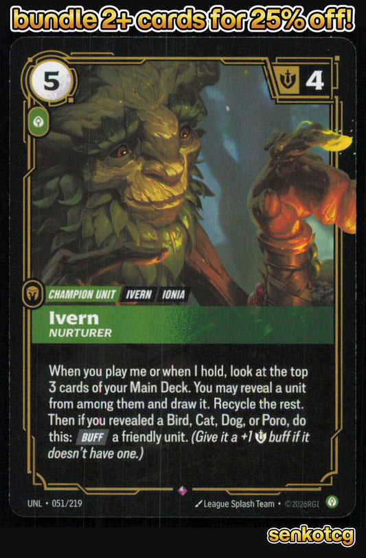 🎴 Ivern - Nurturer 051/219 Rare Foil Unleashed NM