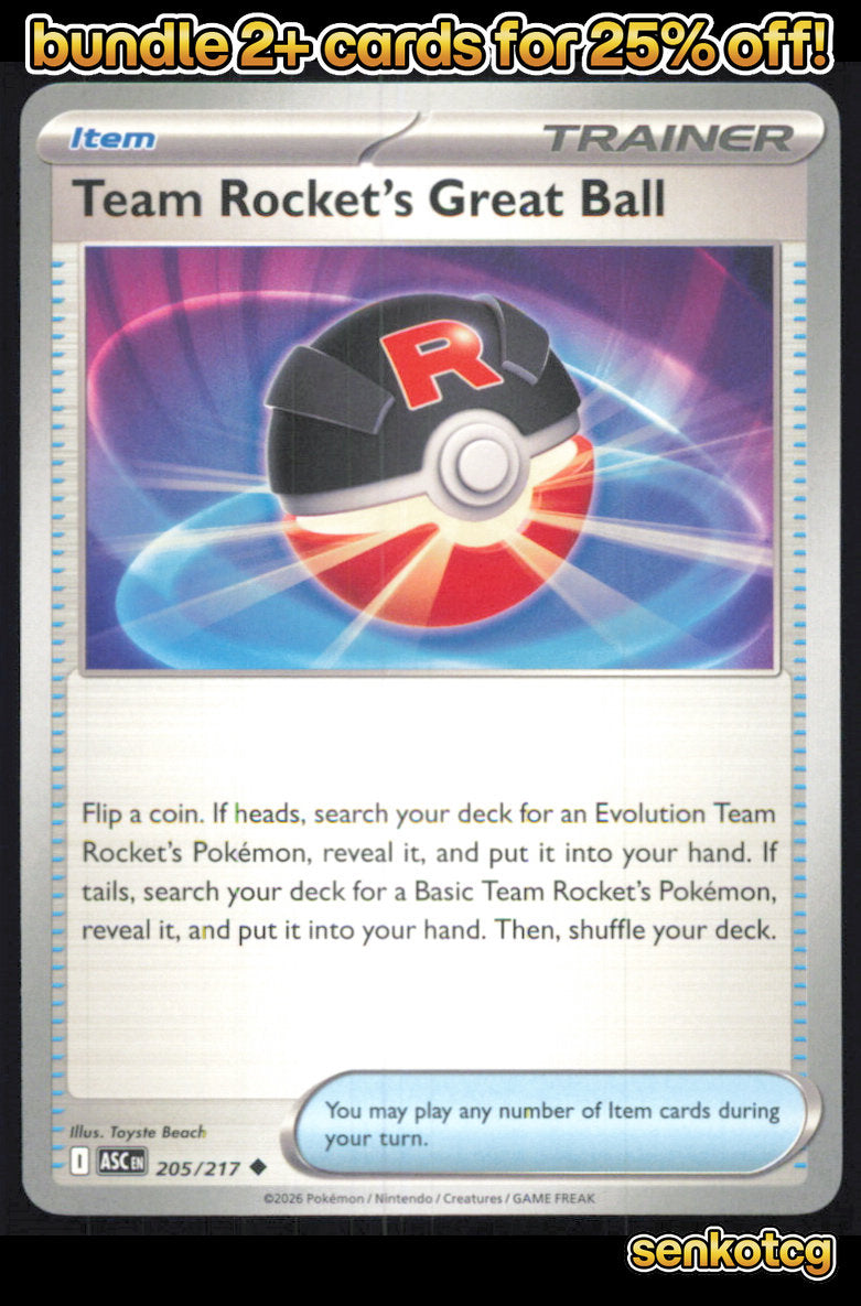🎴 Team Rocket's Great Ball 205/217 Uncommon ASC Ascended Heroes NM