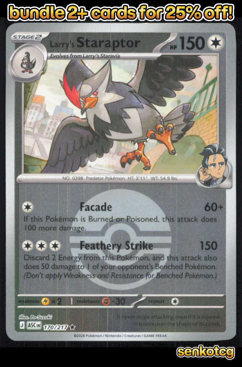 🎴 Larry's Staraptor (Poke Ball) 170/217 Reverse Holo ASC Ascended Heroes NM