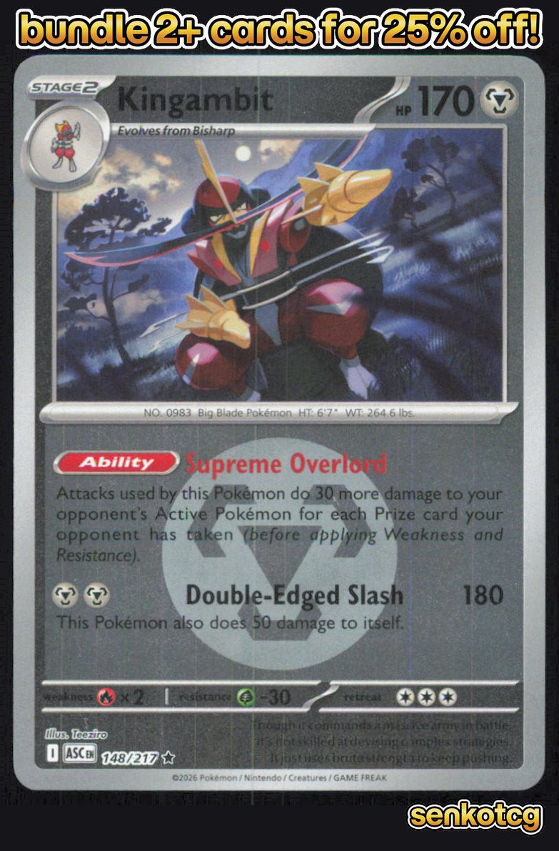 🎴 Kingambit (Energy Symbol) 148/217 Reverse Holo Ascended Heroes NM 🎨 Teeziro