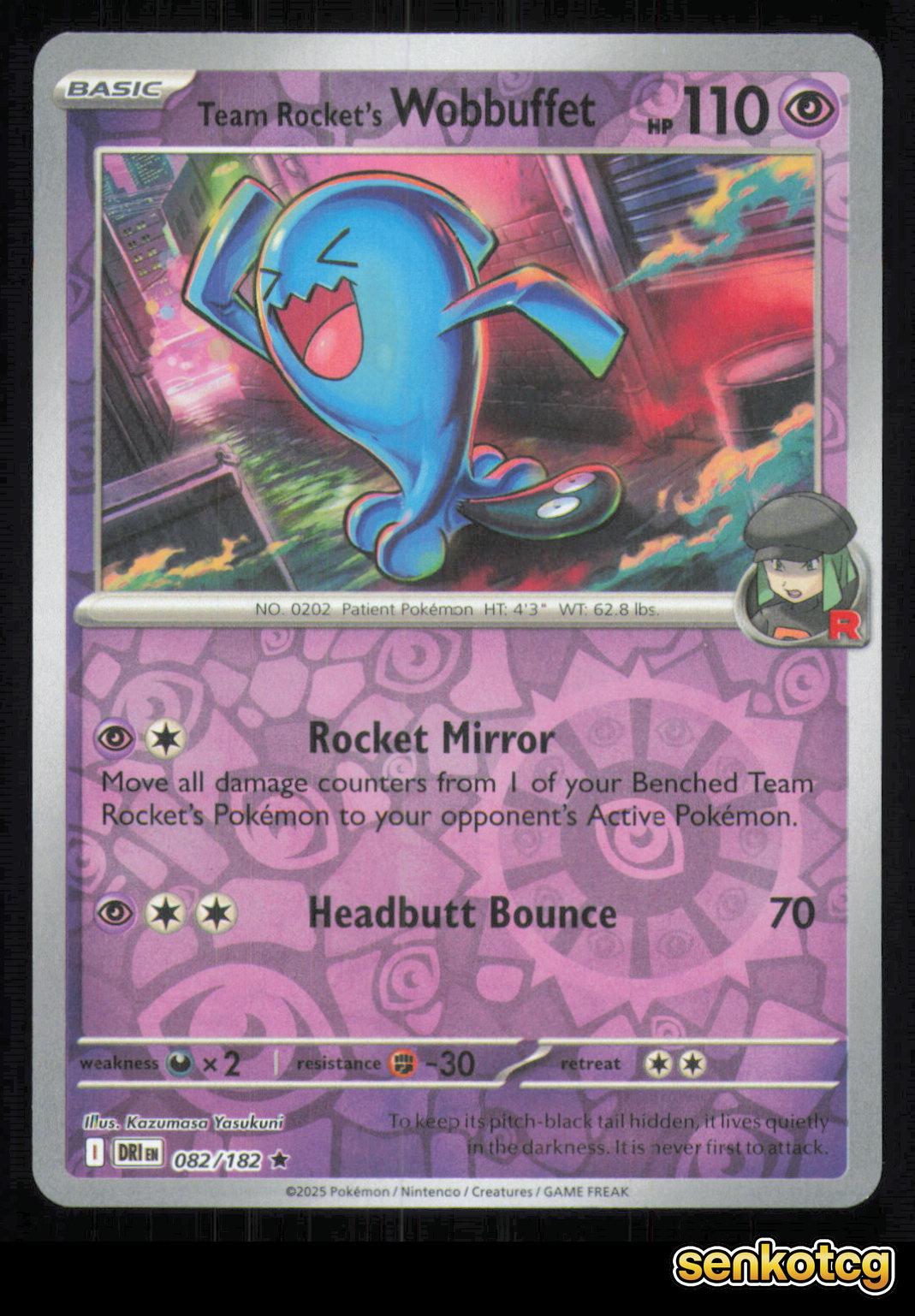 🎴 Team Rocket's Wobbuffet 082/182 Reverse Holo Destined Rivals NM 🎨 Yasukuni