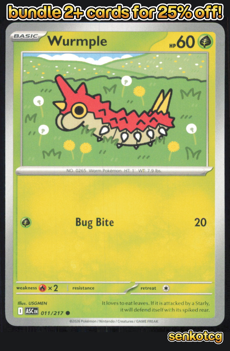 🎴 Wurmple 011/217 Common Ascended Heroes NM
