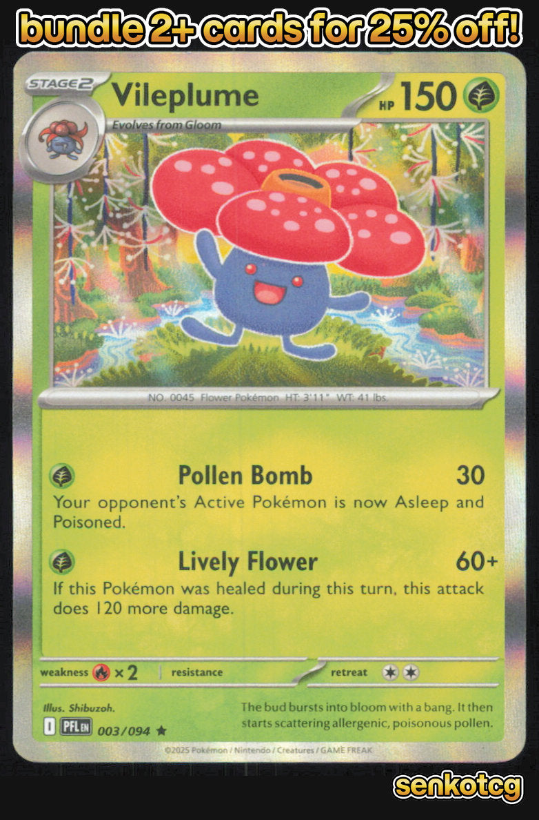 🎴 Vileplume 003/094 Rare Holo Phantasmal Flames NM