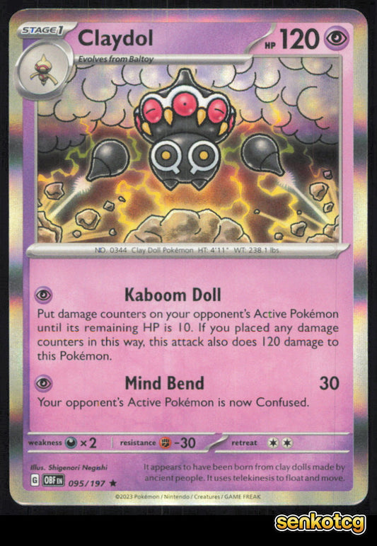 🎴 Claydol 095/197 Rare Holo Obsidian Flames NM