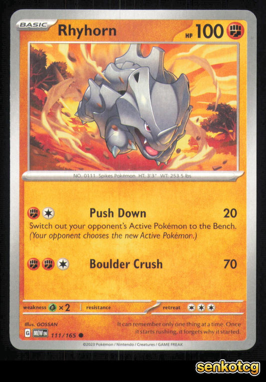 🎴 Rhyhorn 111/165 151 NM 🎨 GOSSAN
