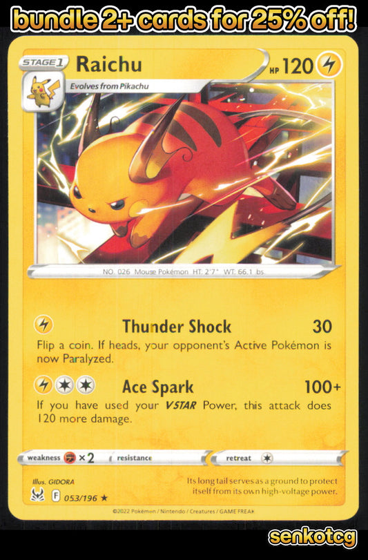 🎴 Raichu 053/196 Rare Lost Origin NM