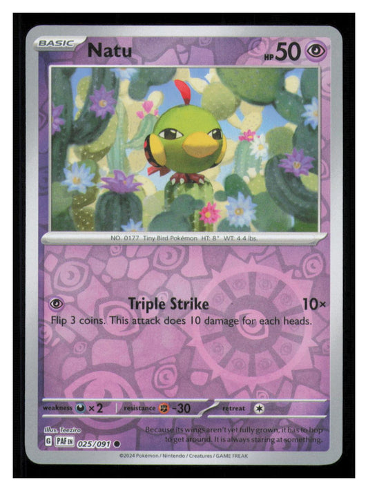 🎴 Natu 025/091 Reverse Holo Paldean Fates Pokemon NM