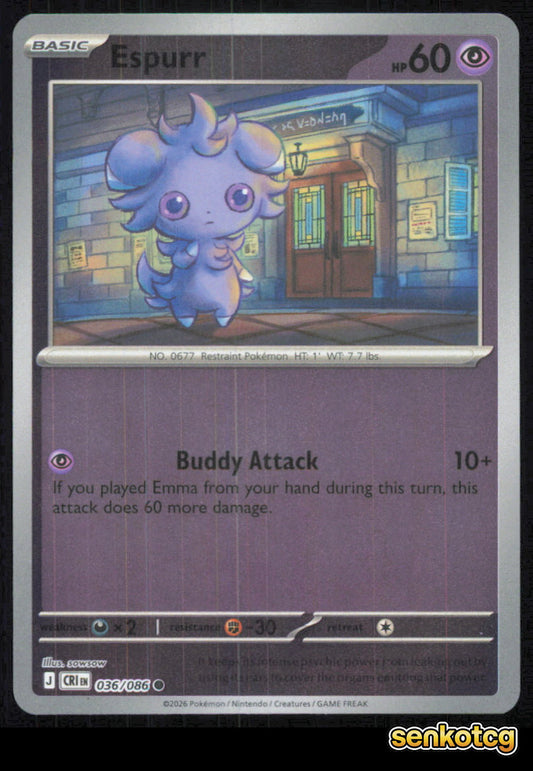 🎴 Espurr 036/086 Common Reverse Holo ME04: Chaos Rising NM
